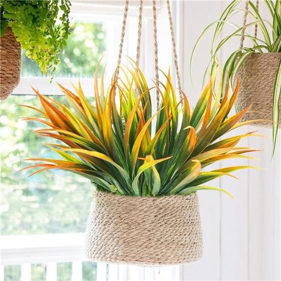 6Pcs Artificial Grass Fake Plants 17.3in Outdoor Plastic Plants UV Resistant - Picture 3 of 6